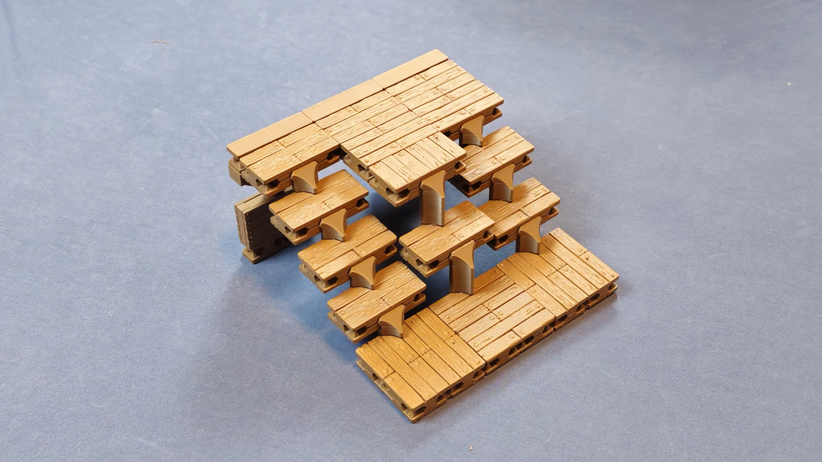 Wood-textured floors assembled into stairs of different heights